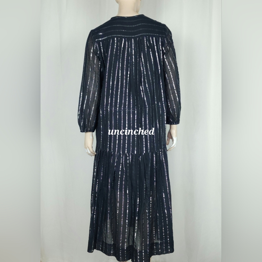 ISABEL MARANT ETOILE Women's sz 40 Black Metallic Silver Stripe Tiered Dress M - Picture 12 of 15